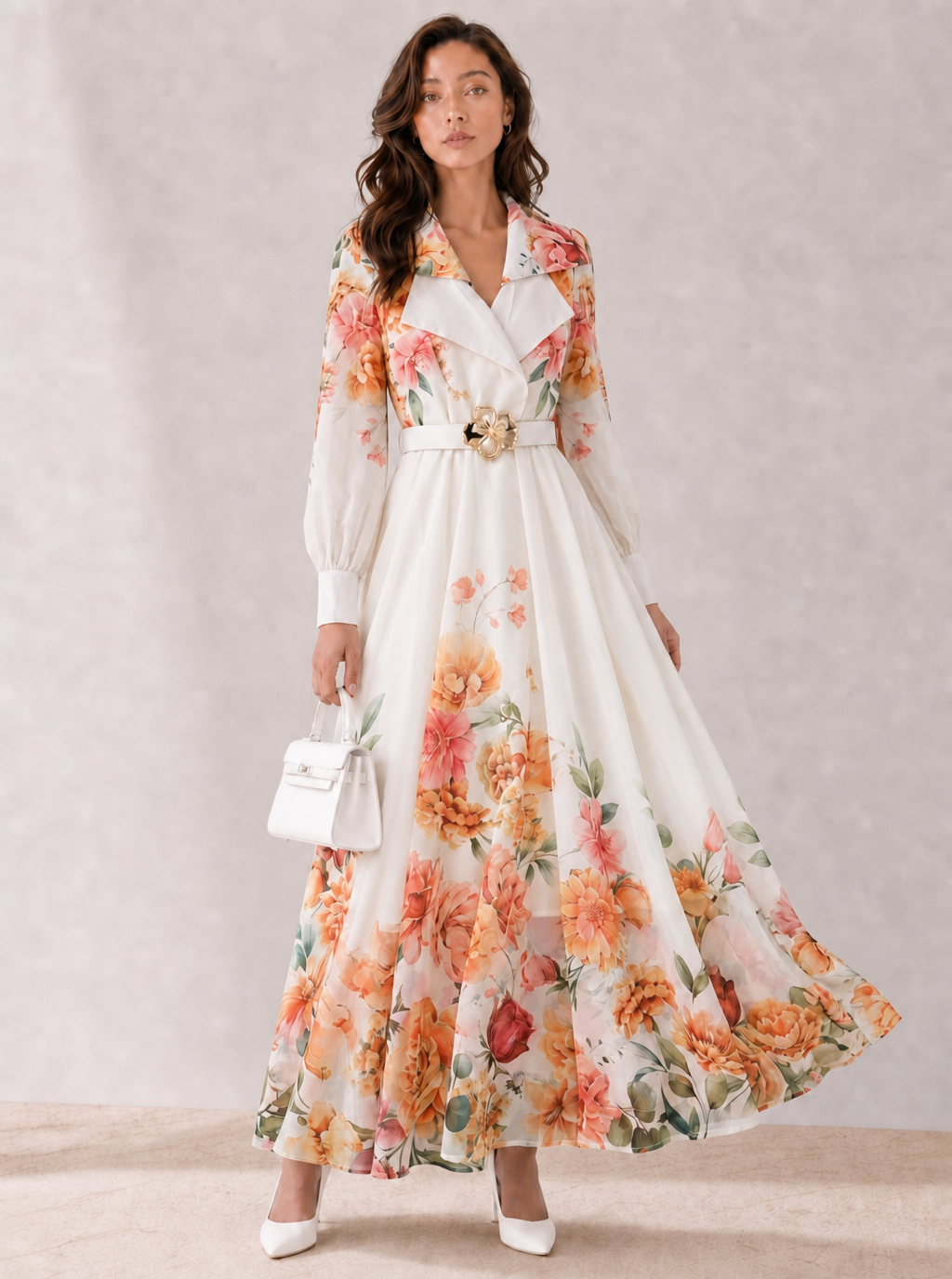 Zephrina Maura floral shirt maxi dress in white