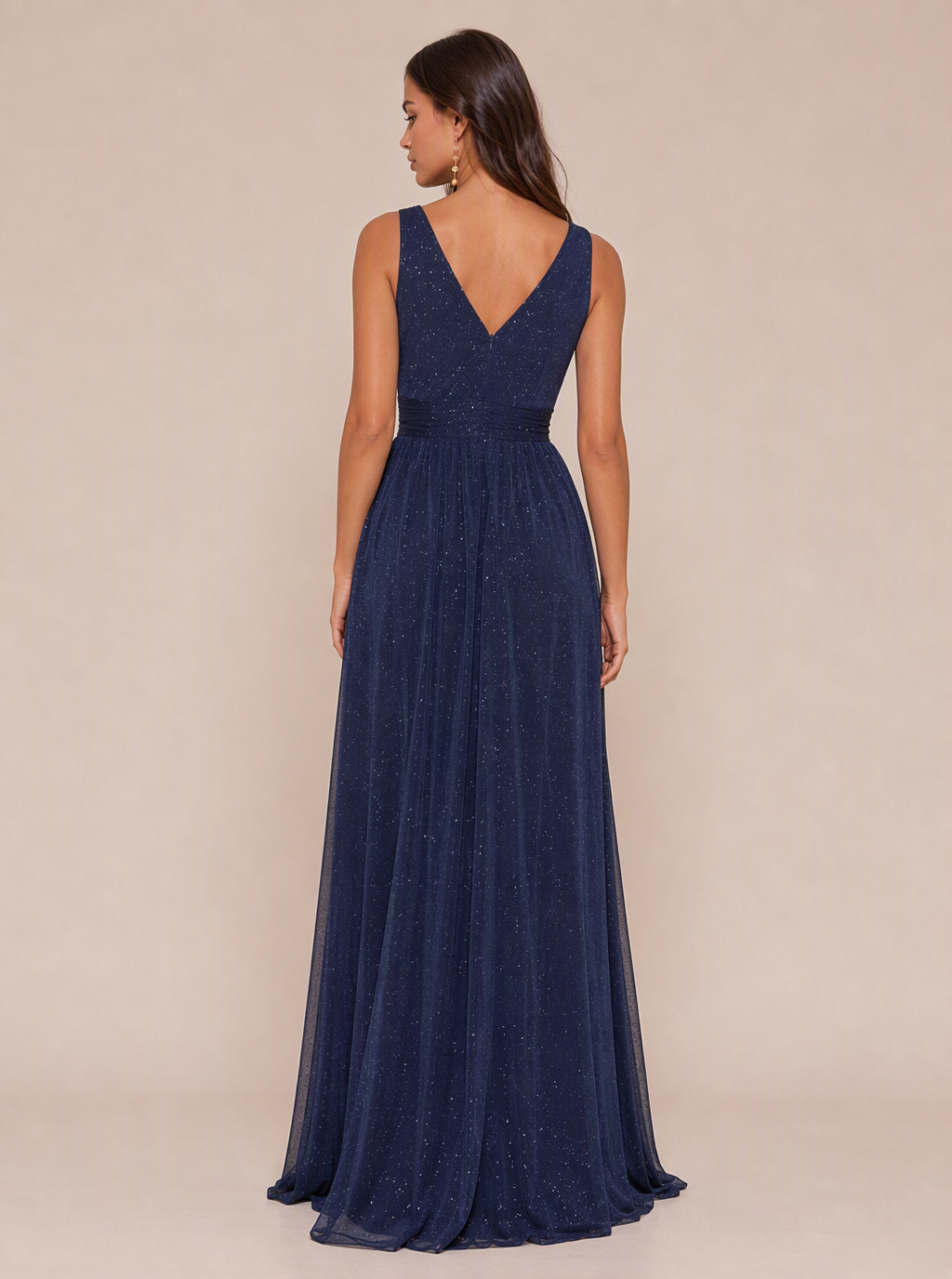 Zephrina Emiliana v-neck pleated maxi dress in navy