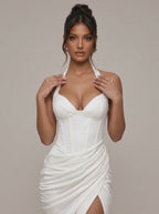 Zephrina Elaria halter draped maxi dress in white