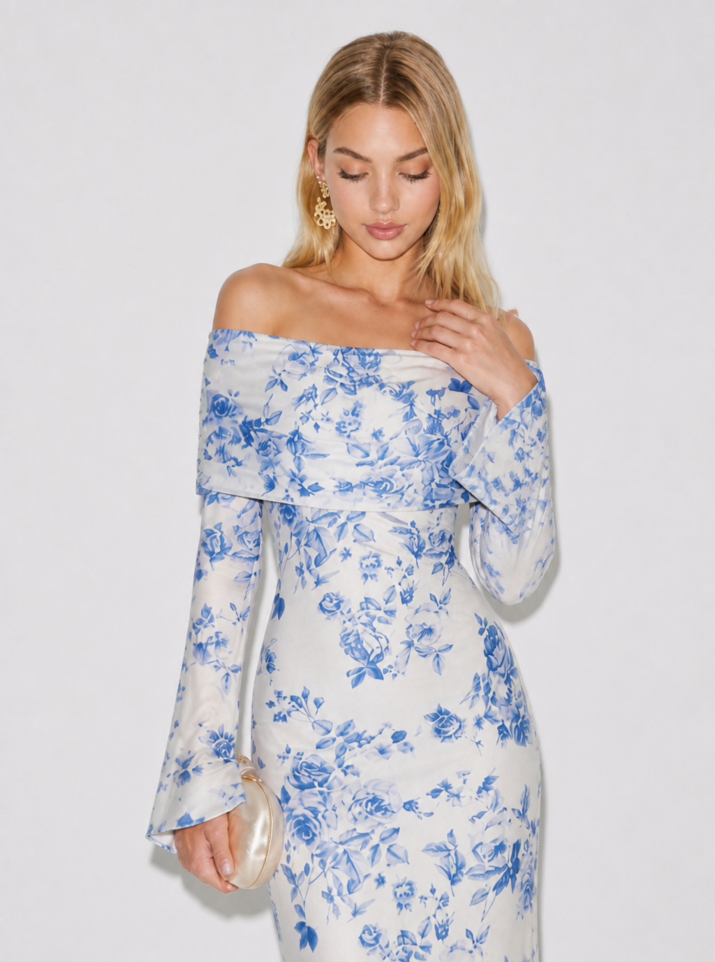 Zephrina Florienne off-shoulder maxi dress in blue floral