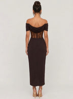 Zephrina Vienne lace drape midi dress in brown