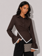 Zephrina Jessamine striped lace-trim blouse in coffee
