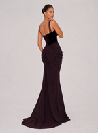 Zephrina Ameline draped velvet maxi dress in deep plum