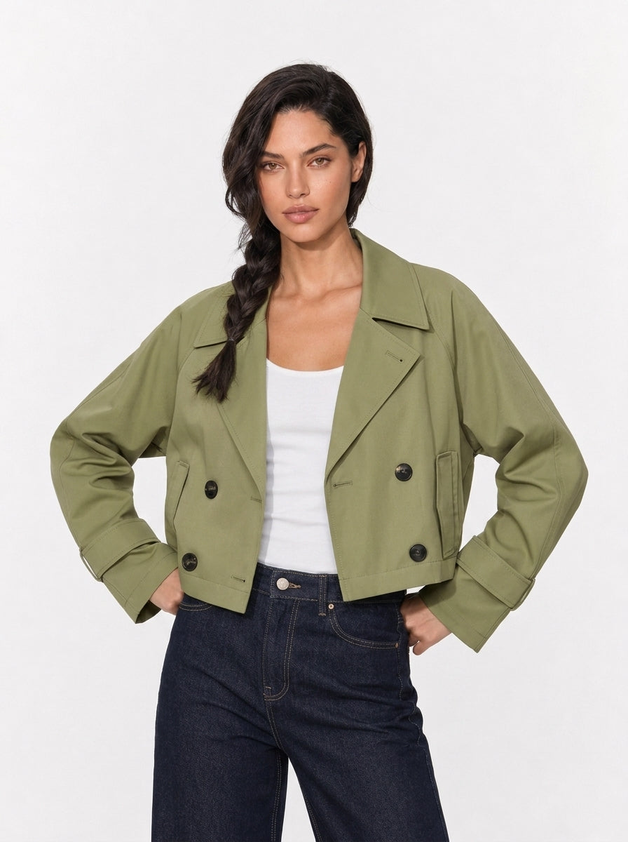 Zephrina Lenora cropped trench jacket in khaki