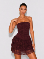 Zephrina Elara tiered lace mini dress in brown