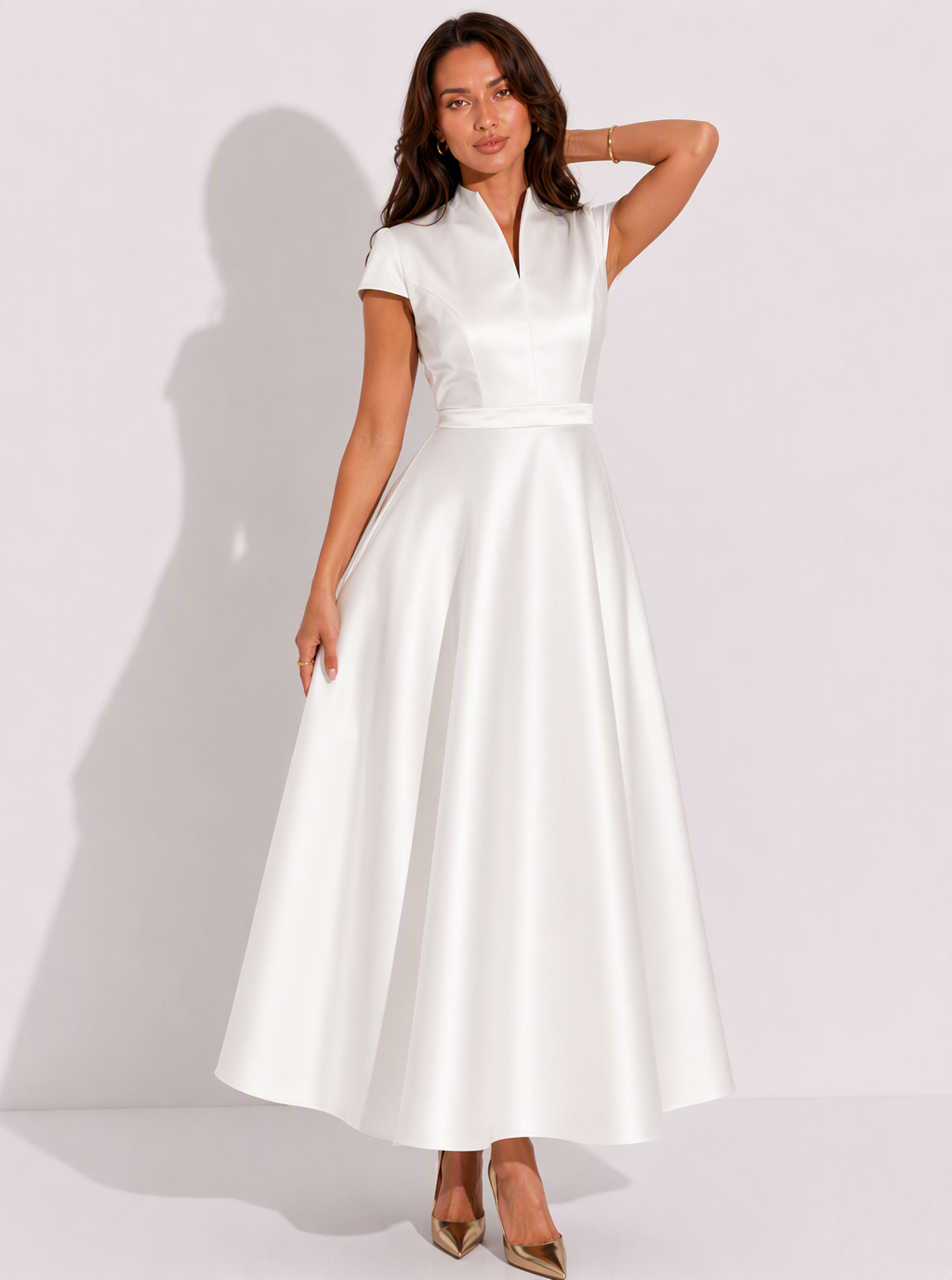 Zephrina Mariposa collared satin midi dress in black
