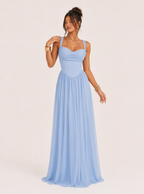 Zephrina Maelle pleated chiffon maxi dress in blue