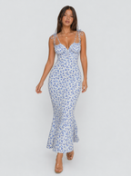 Zephrina Ditsy Floral Tie Midi Mermaid Dress