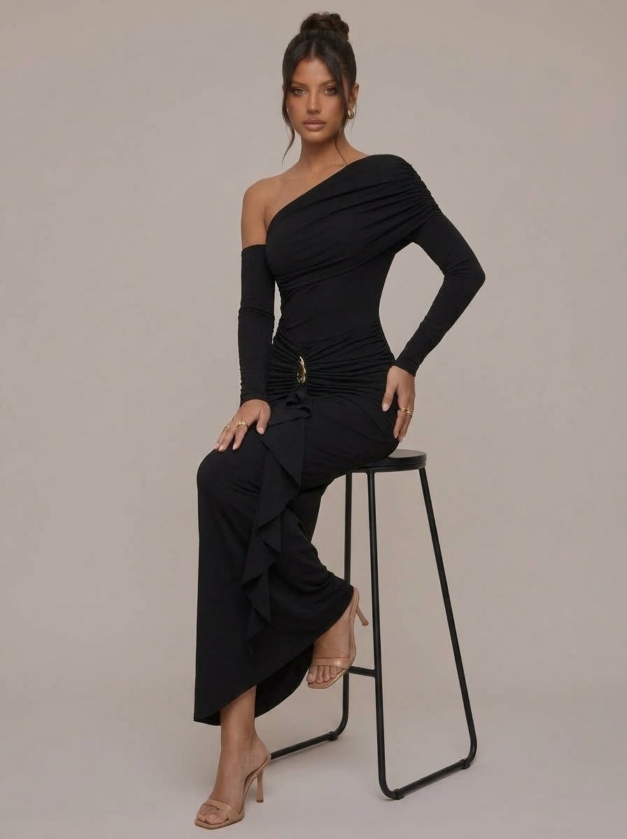 Gabija Asymmetric Ruched Maxi Dress