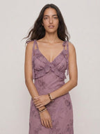 Zephrina Elowen ruffle floral midi dress in purple