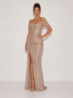 Zephrina Calanthe sequin off-shoulder maxi dress in champagne