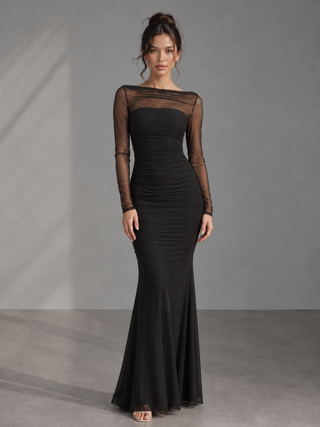 Zephrina Aureline illusion lace maxi dress in black