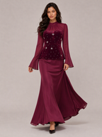Zephrina Rosalind velvet peplum embellished maxi dress in burgundy