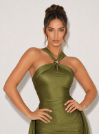 Zephrina Maristella halter drape mini dress in green