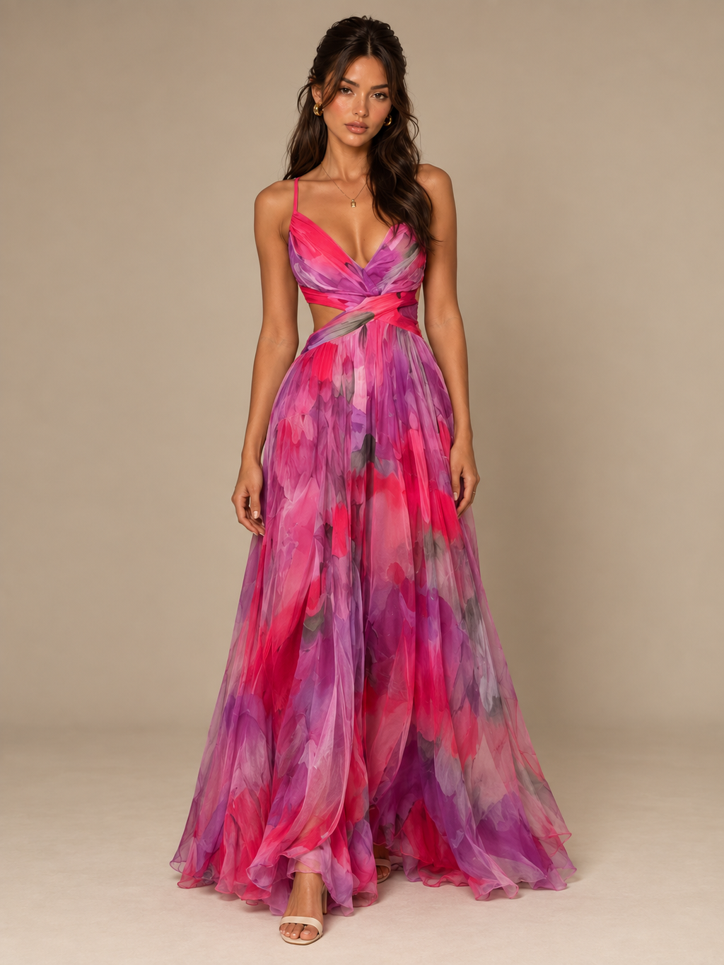 Zephrina Halina watercolor chiffon maxi dress