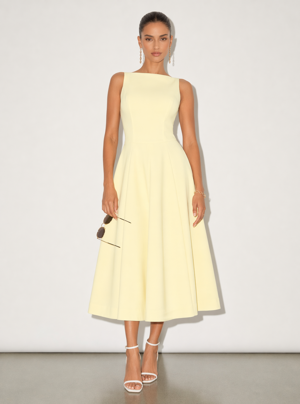 Zephrina Greta clean A-line midi dress in white