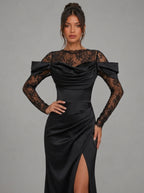 Zephrina Danessa lace drape maxi dress in black