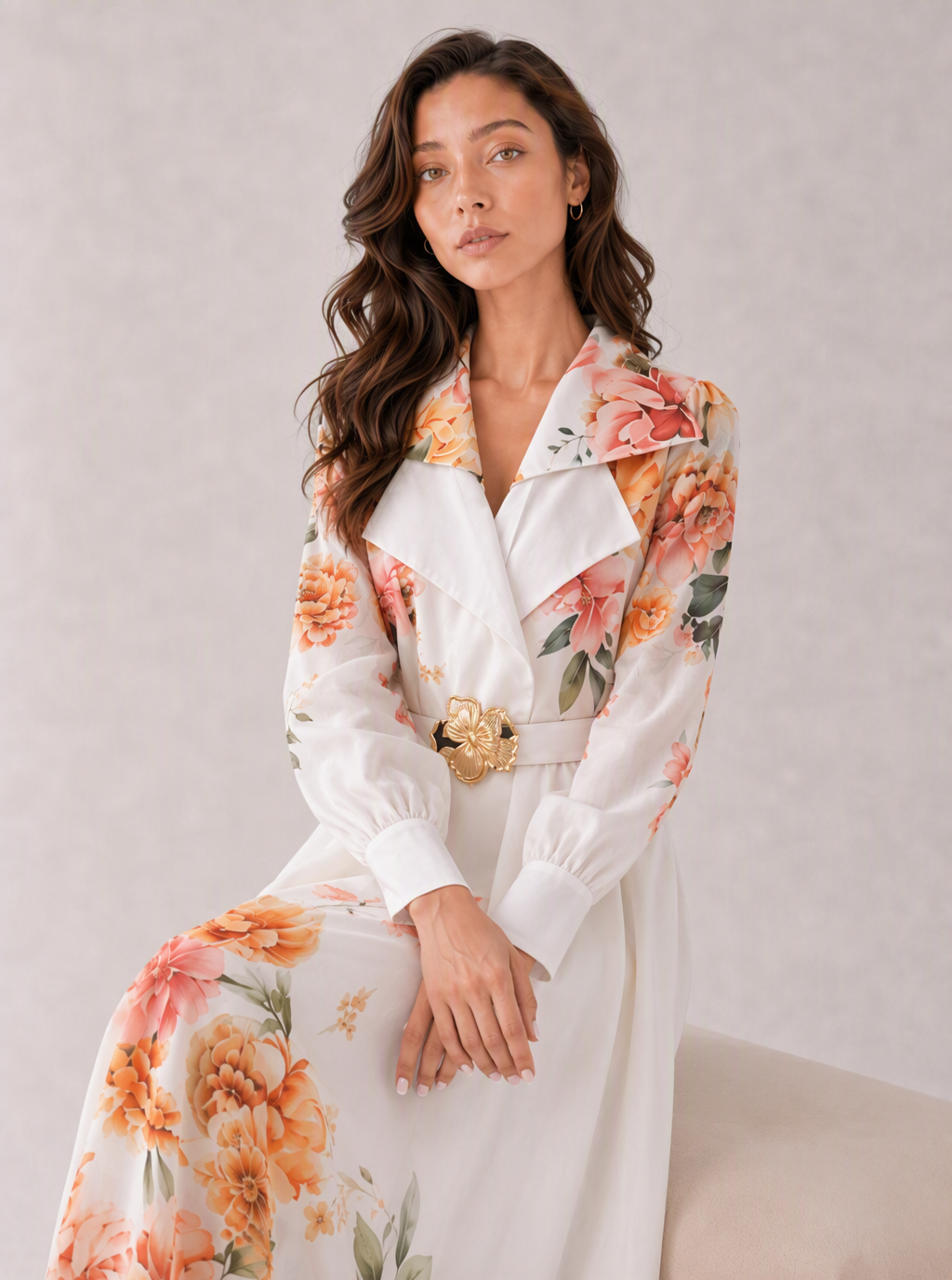 Zephrina Maura floral shirt maxi dress in white