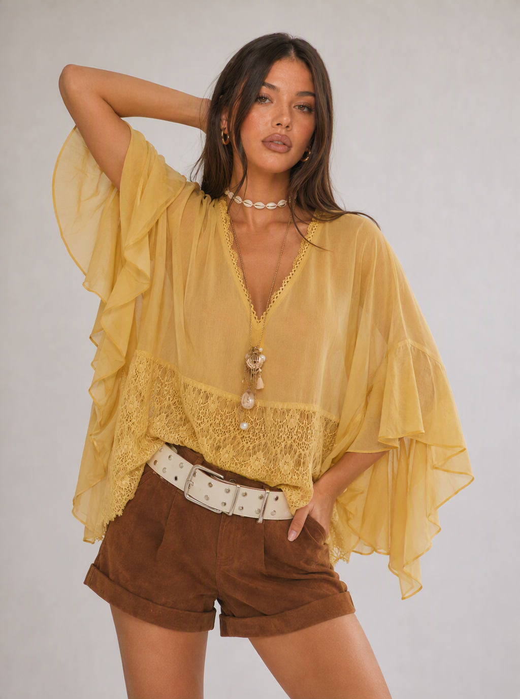 Zephrina Marielle lace chiffon top in white