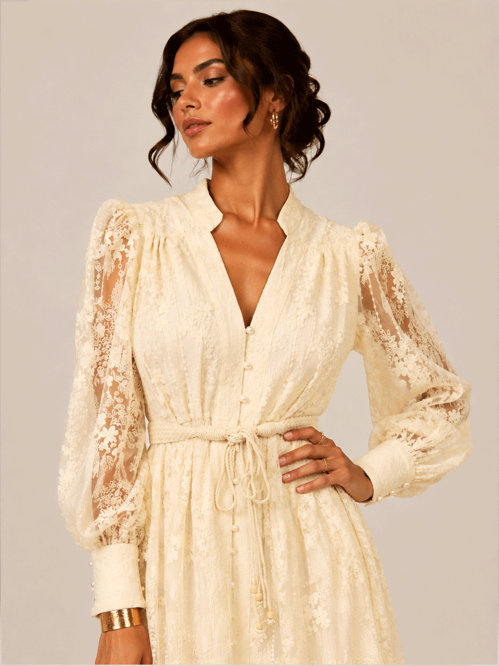 White Floral Lace Midi Dress