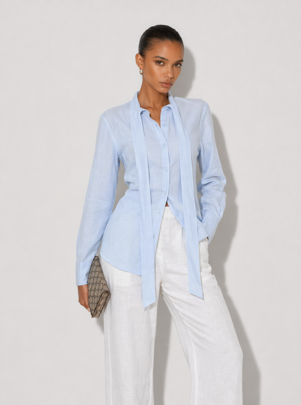 Zephrina Clara cotton tie-neck shirt in blue
