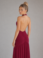 Zephrina Quenelle plunging slit maxi dress