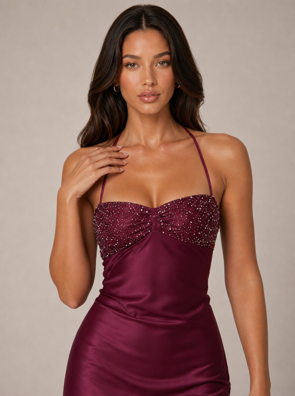 Zephrina Evelora lace-up satin maxi dress