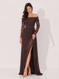 Zephrina Odilia lace sleeve slit maxi dress in coffee
