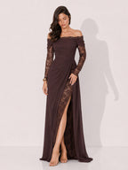 Zephrina Odilia lace sleeve slit maxi dress in coffee
