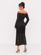Zephrina Estelle off-shoulder lace midi dress in black