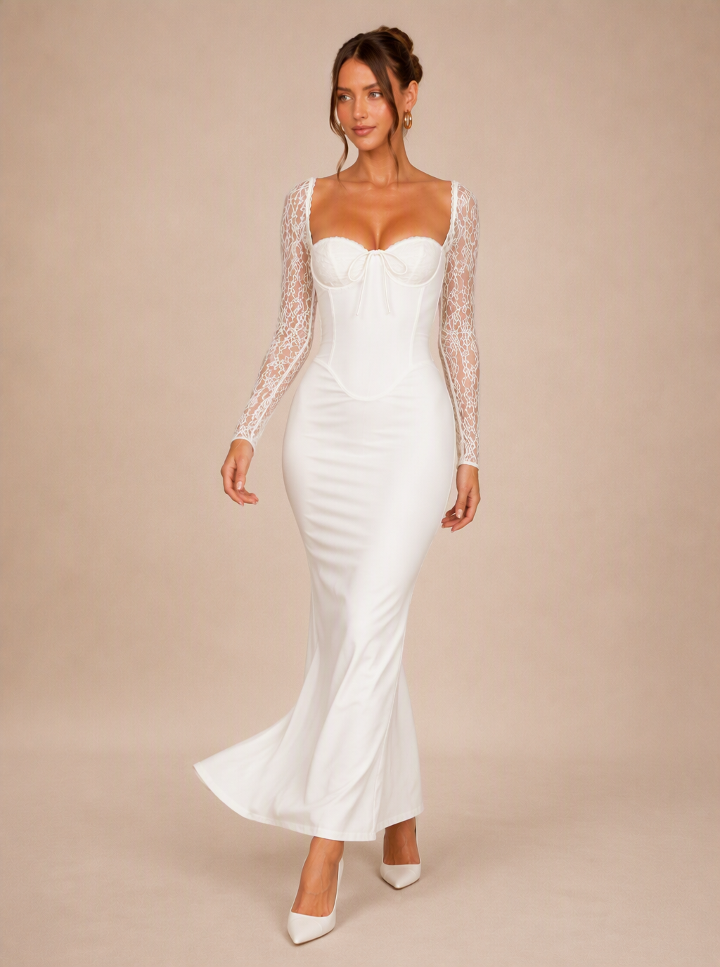 Zephrina Luminara lace midi dress in white