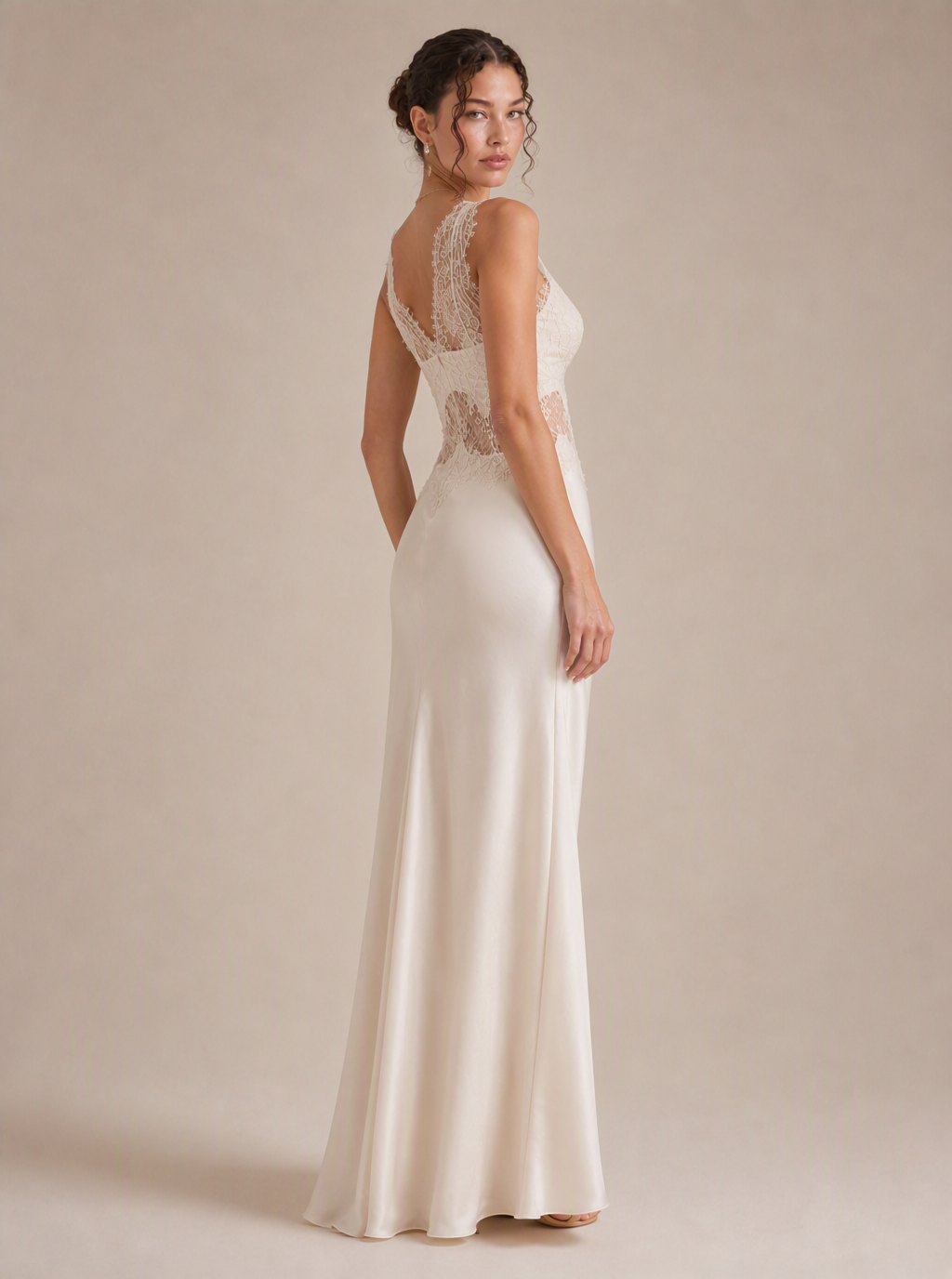 Zephrina Rhiannon lace satin maxi dress in white