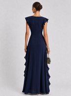 Zephrina Maris cascading ruffle maxi dress in navy