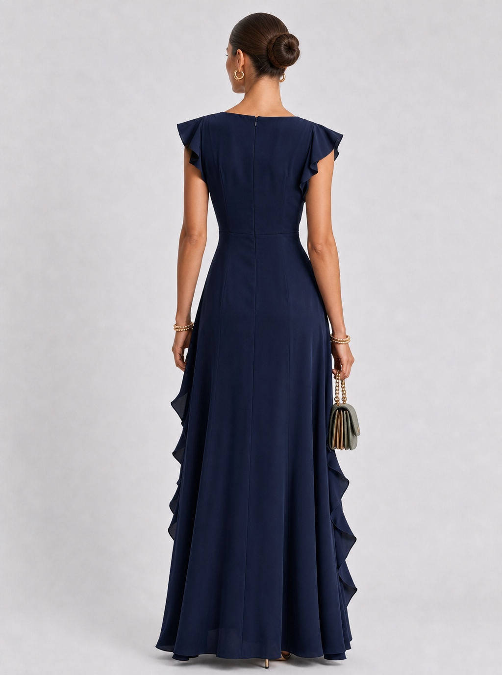 Zephrina Maris cascading ruffle maxi dress in navy