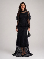 Zephrina Helena lace-peplum maxi dress in black