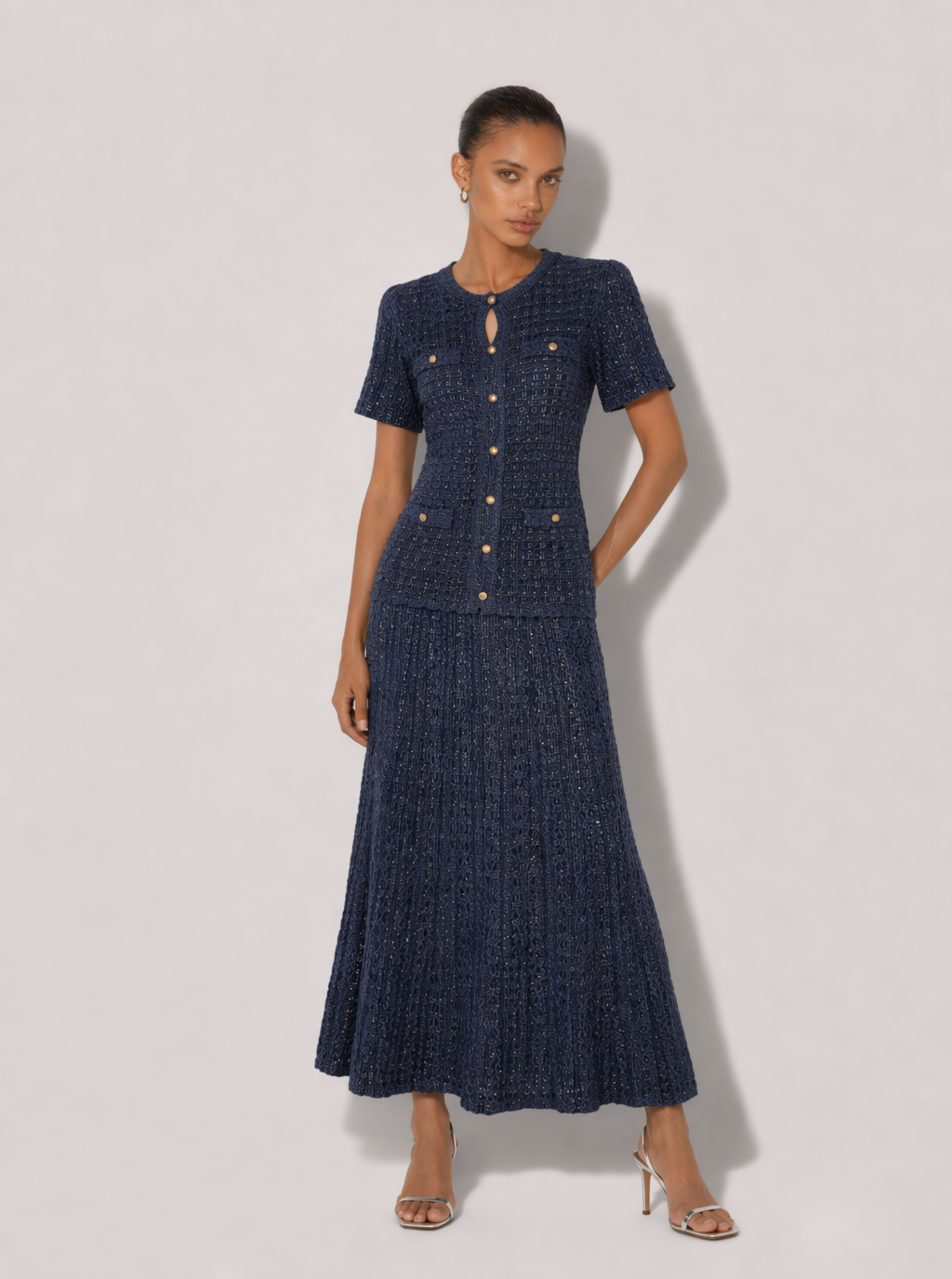 Georgia Metallic Knit Midi Dress