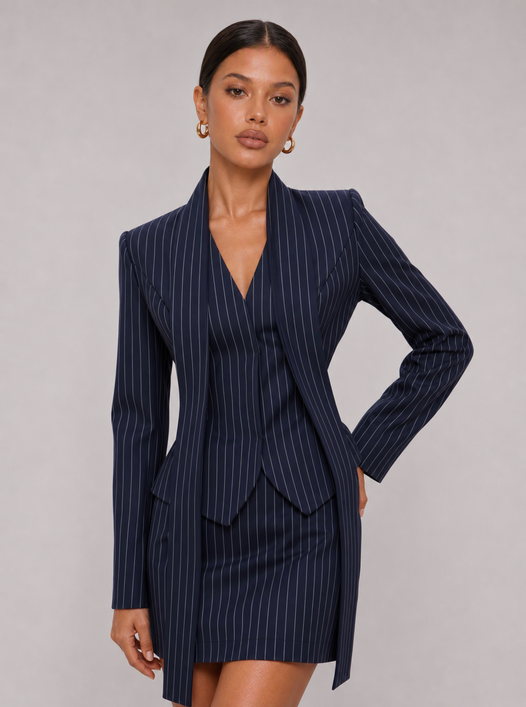Zephrina Nolwenn pinstripe blazer set in navy