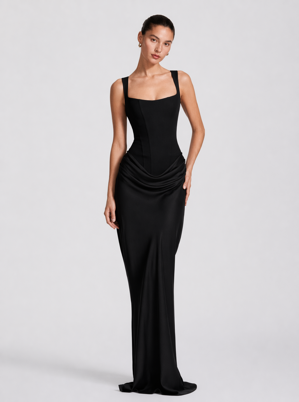 Zephrina Coralie draped satin-look maxi dress in burgundy