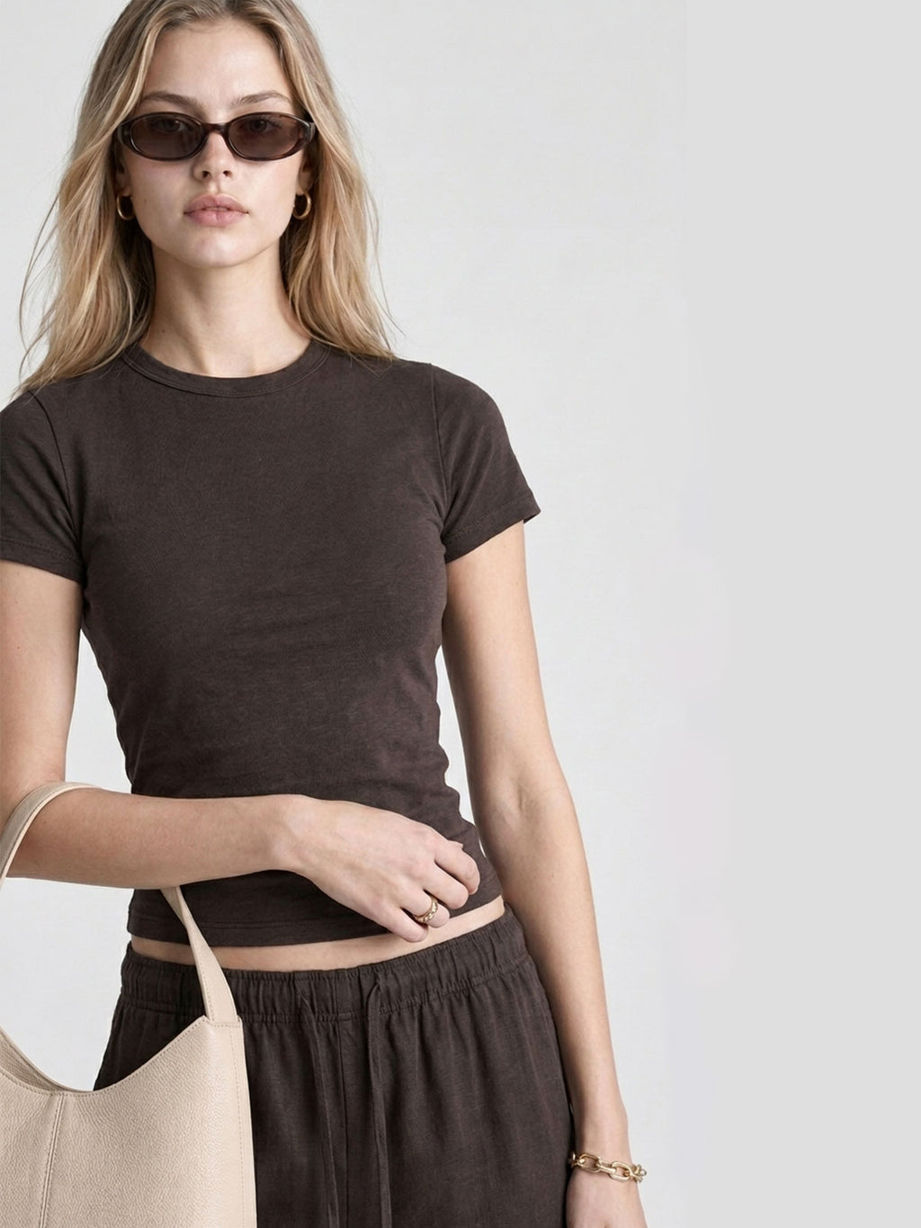 Fitted Short-Sleeve Tee & Straight-Leg Pants Set