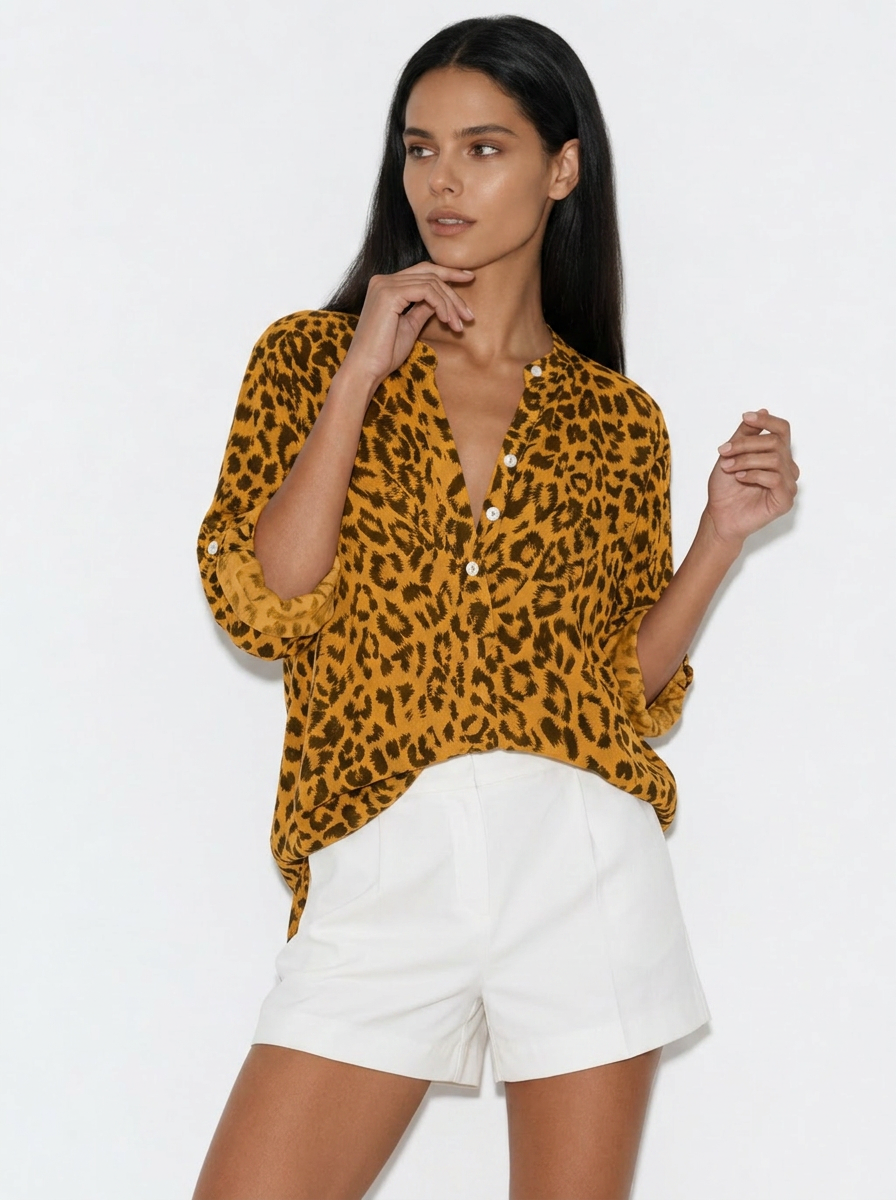 Vivica Leopard-Chiffonbluse