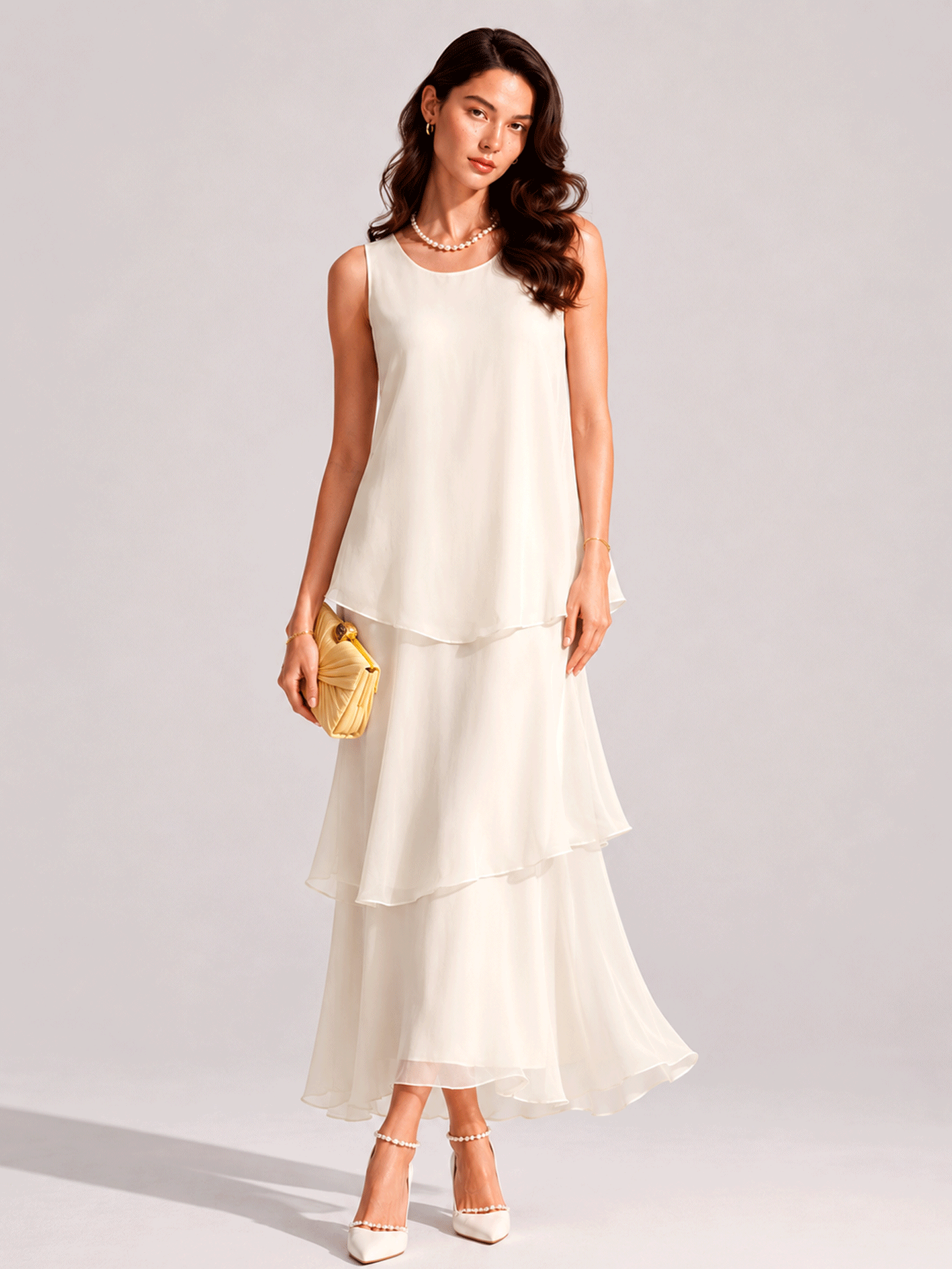 Elegant and flowing multi-layered sleeveless dress