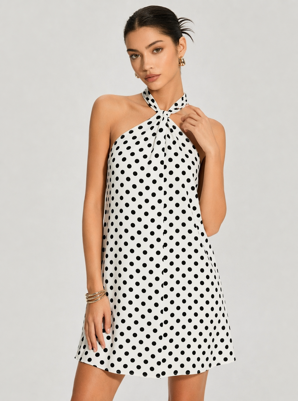 Marina gepunktetes Neckholder-Minikleid
