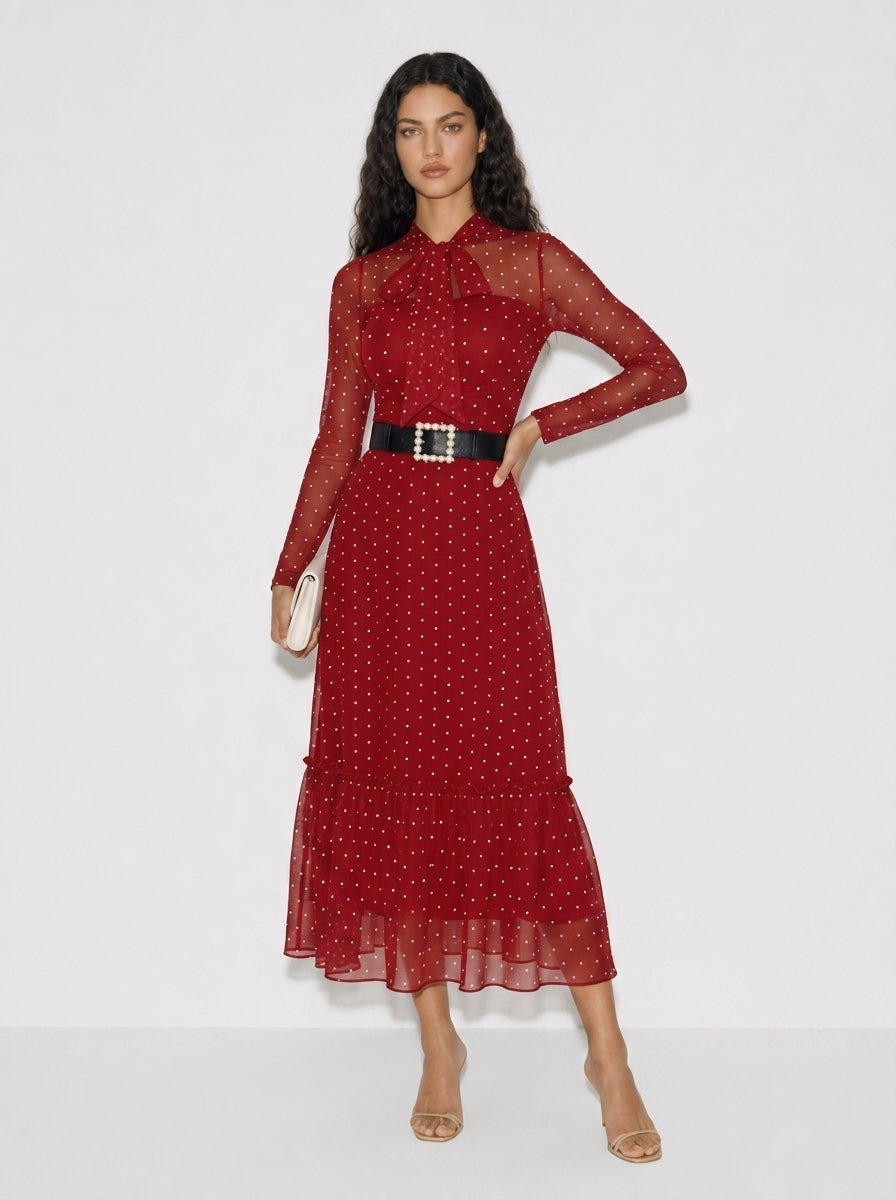 Amara Polka-Dot Maxikleid mit Schleife
