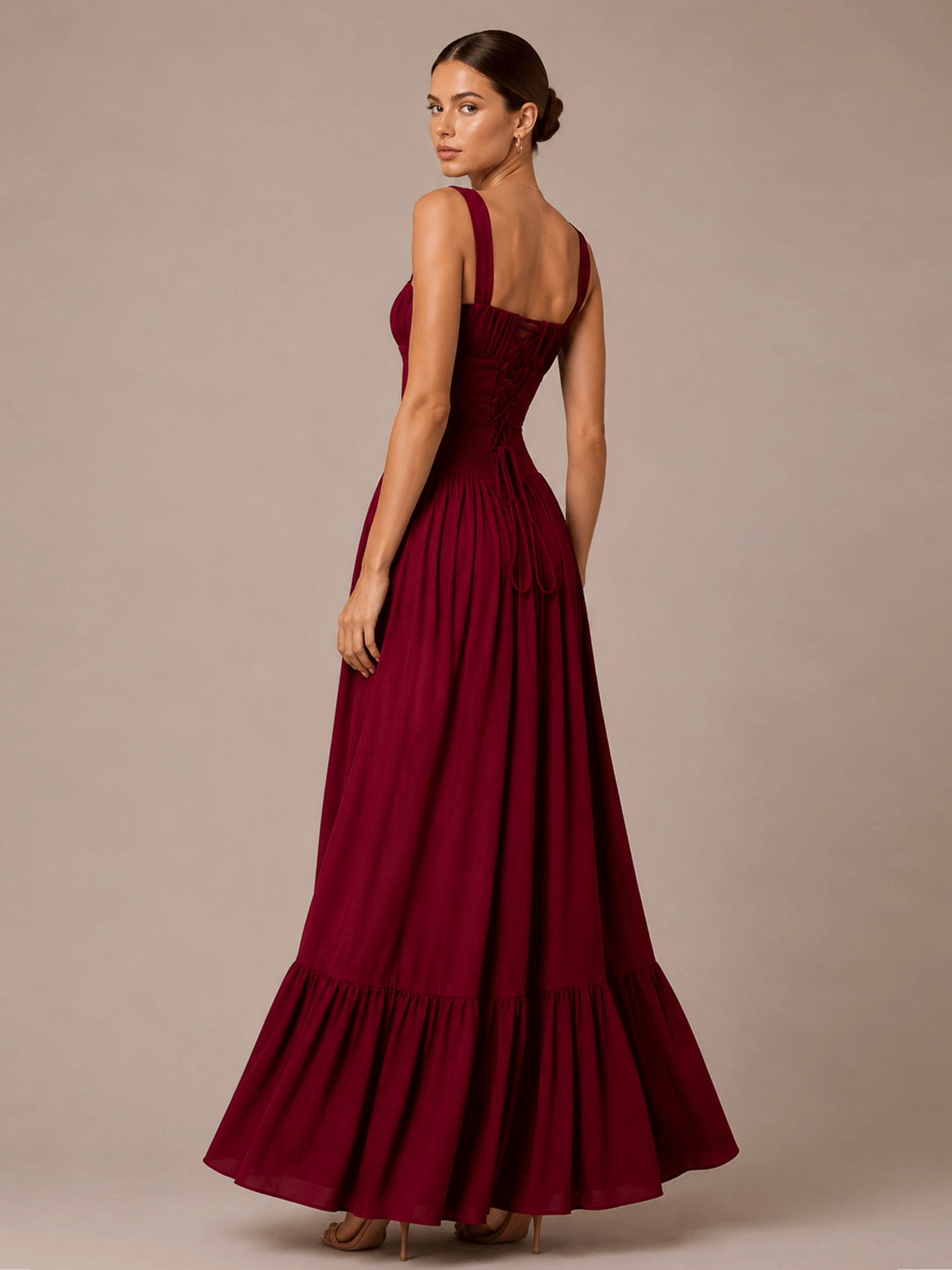 Square Neck Tiered Chiffon Maxi Dress
