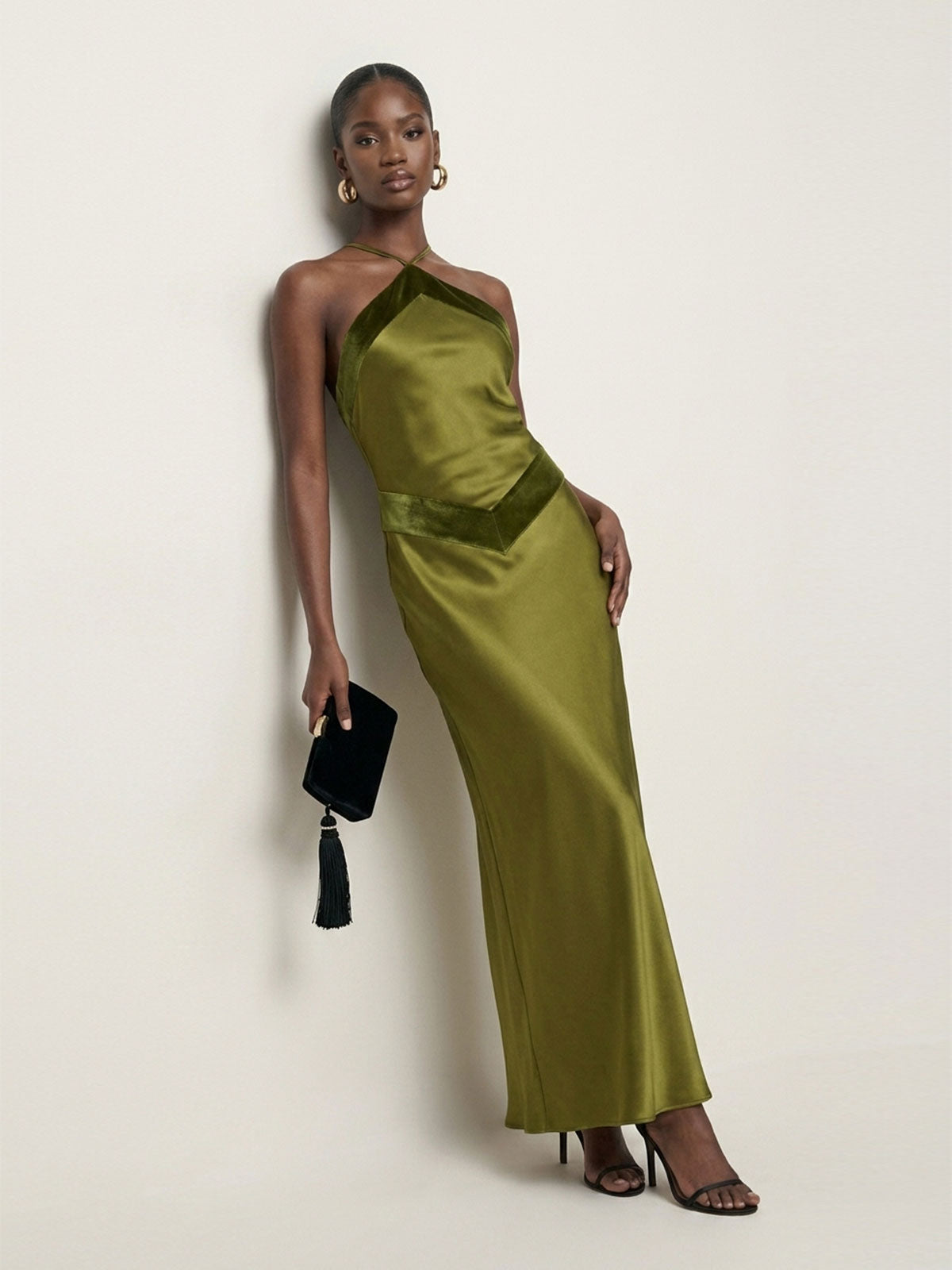 Paloma Neckholder-Maxikleid mit Kontrast