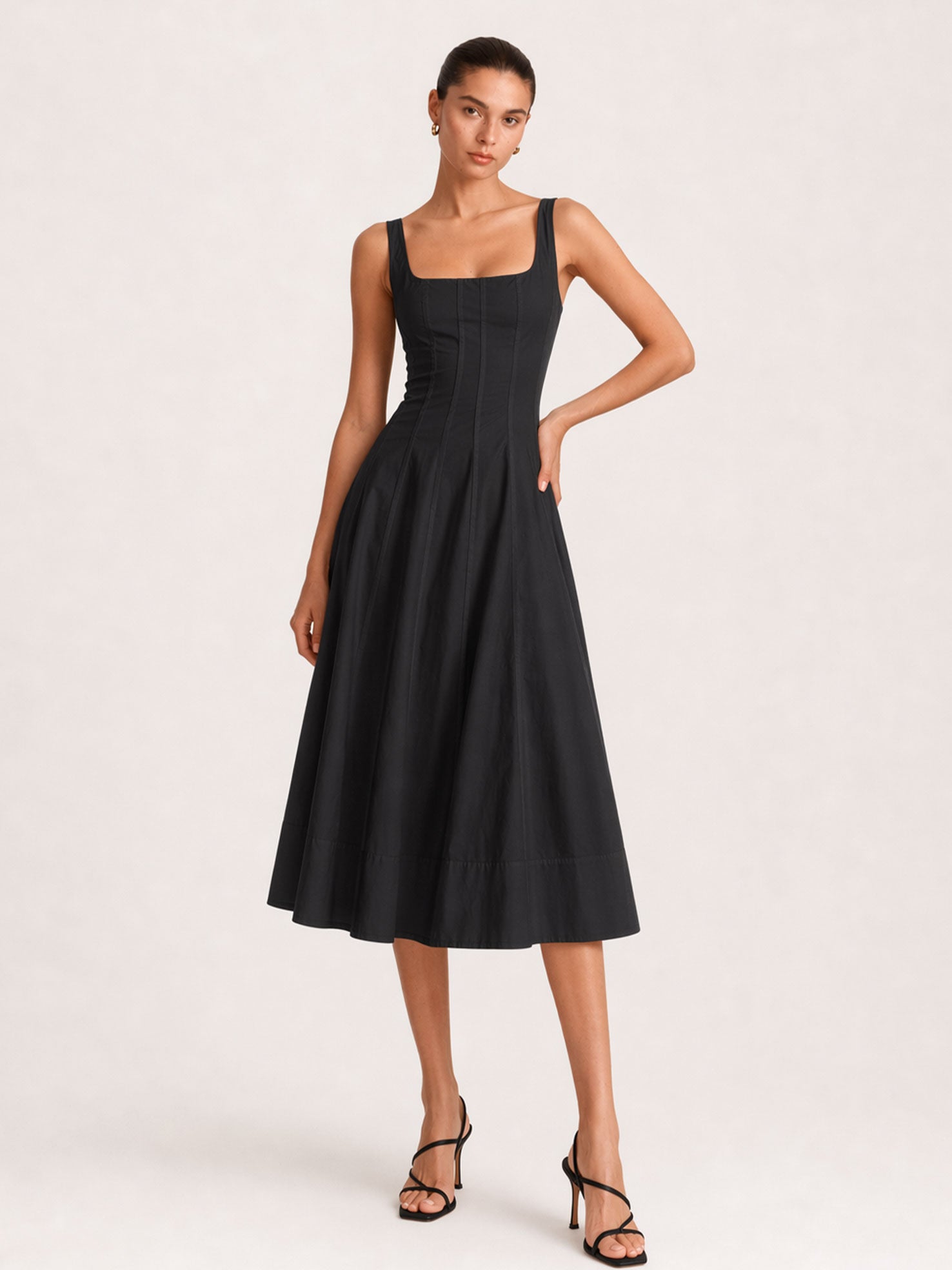 Square Neck A-Line Midi Dress