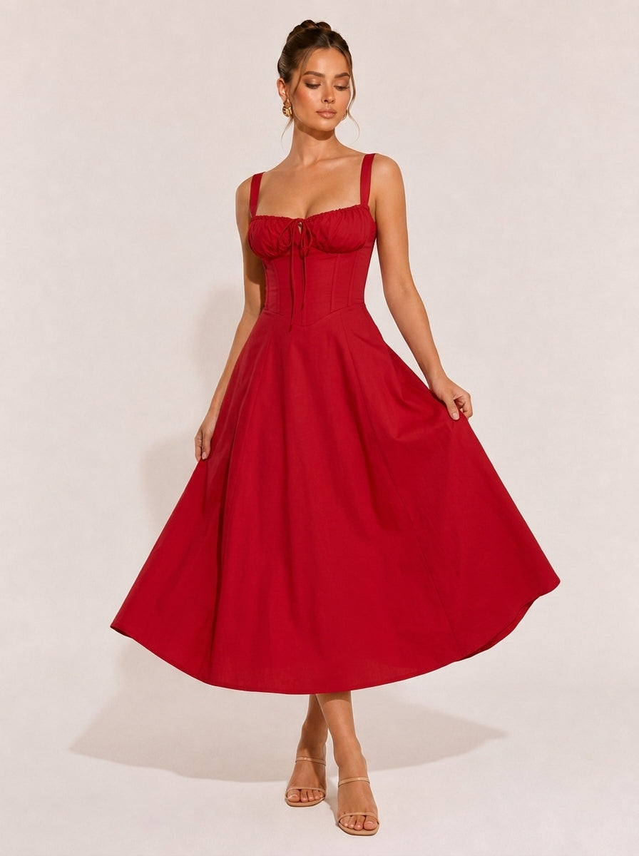 Olivia Midi-Kleid mit Raffung und eckigem Ausschnitt