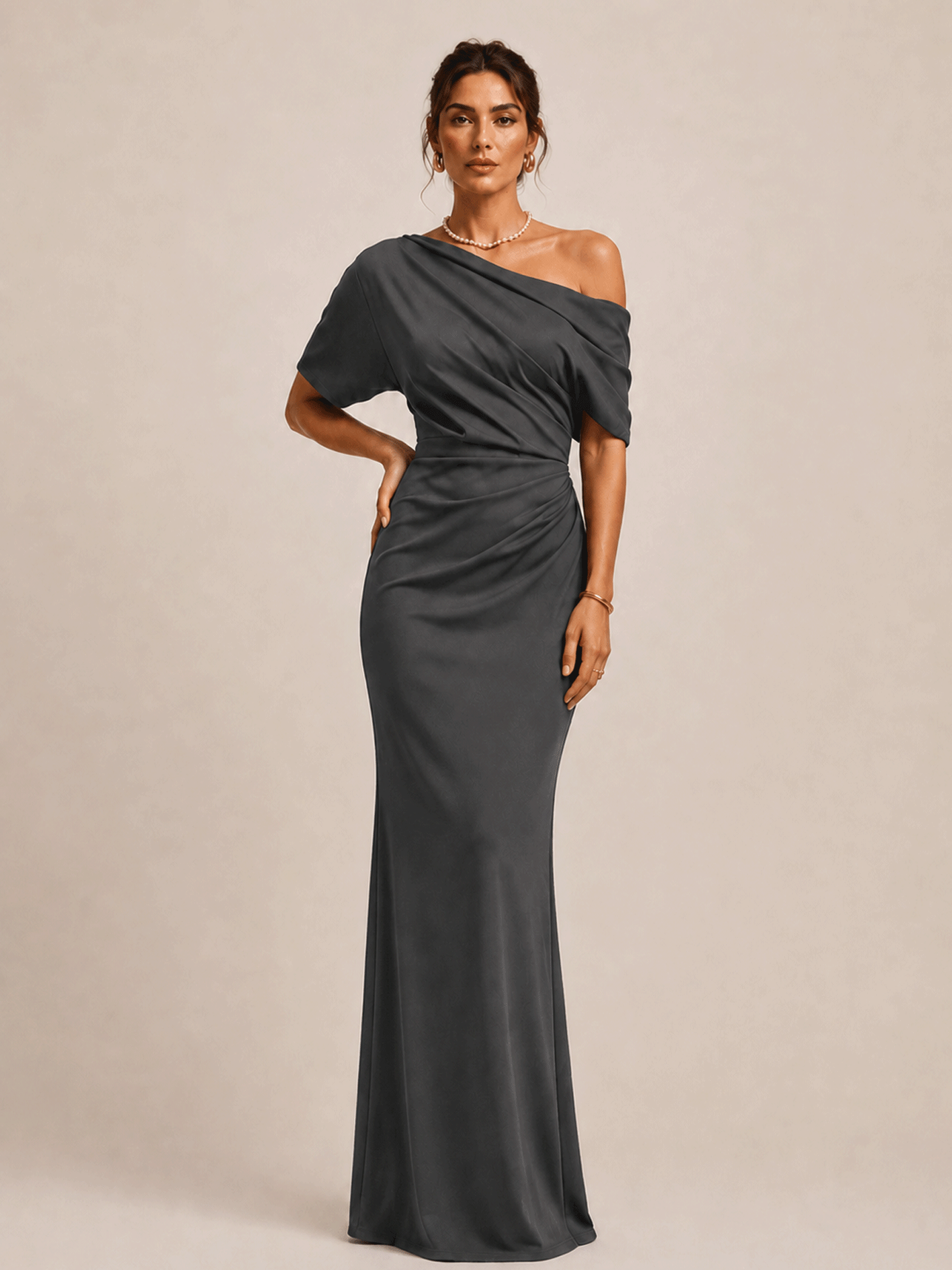 One Shoulder solid color Mermaid Maxi Dress