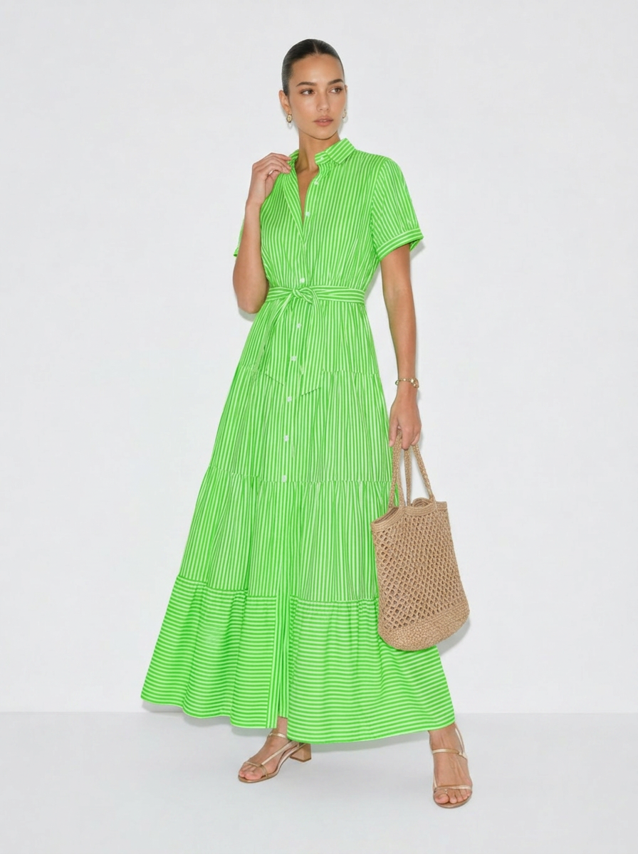Juliette gestreiftes Hemdblusenkleid in Midilänge