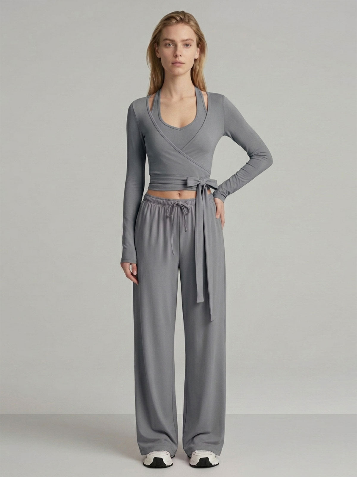 Ballet-Inspired Wrap Top & Wide-Leg Pants Set
